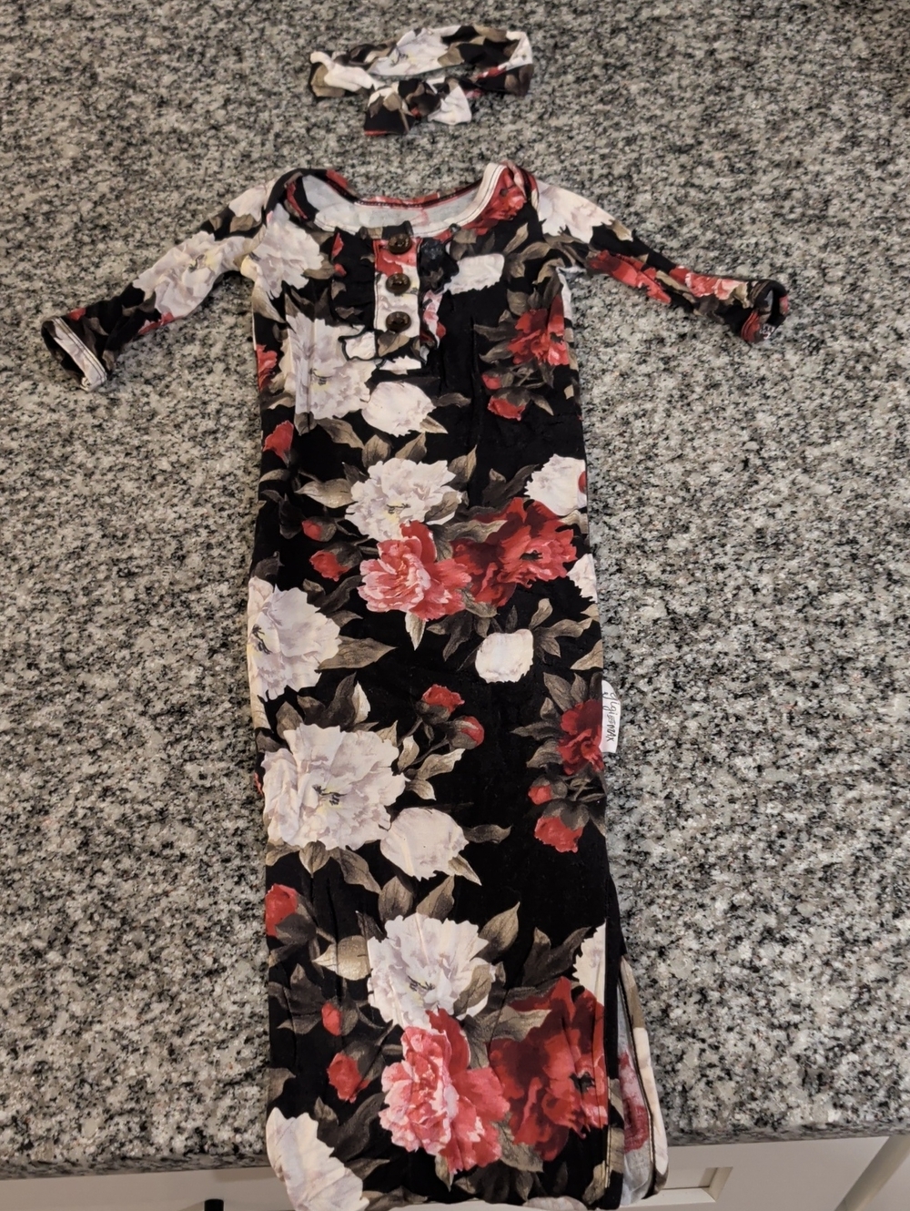 Floral Baby Sleep Sack Gown with Headband in Black, Red & Cream